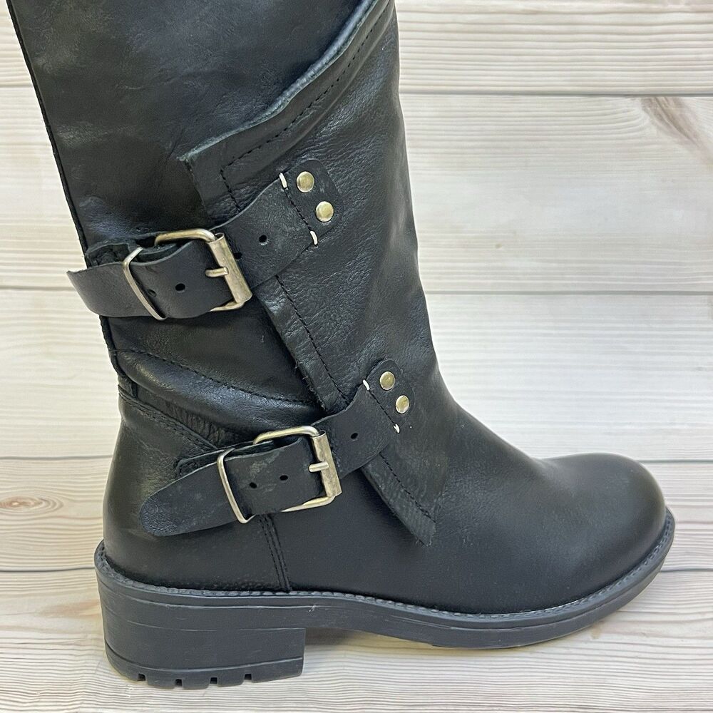Coolway Alida Moto Boots Womens 39 EU/8-8.5 US Black Leather Biker Buckle Spain - Picture 8 of 16